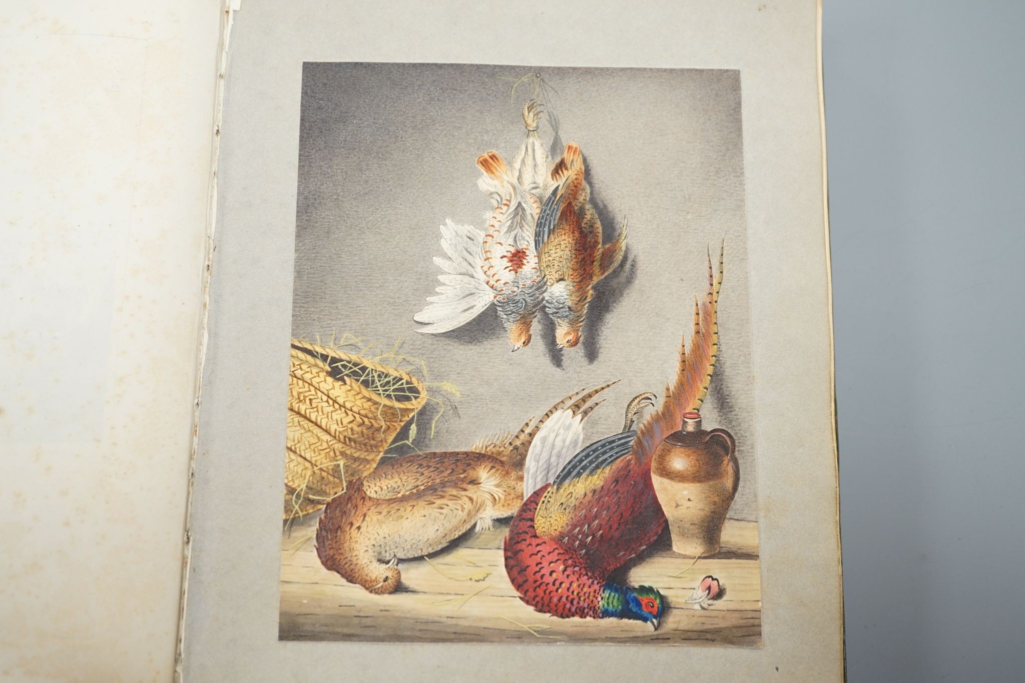 An early 19th century album of 152 watercolours, and pencil and ink drawings, including natural history still life subjects, land and seascapes and vignettes, many with accompanying verse and prose, by approximately 30 d